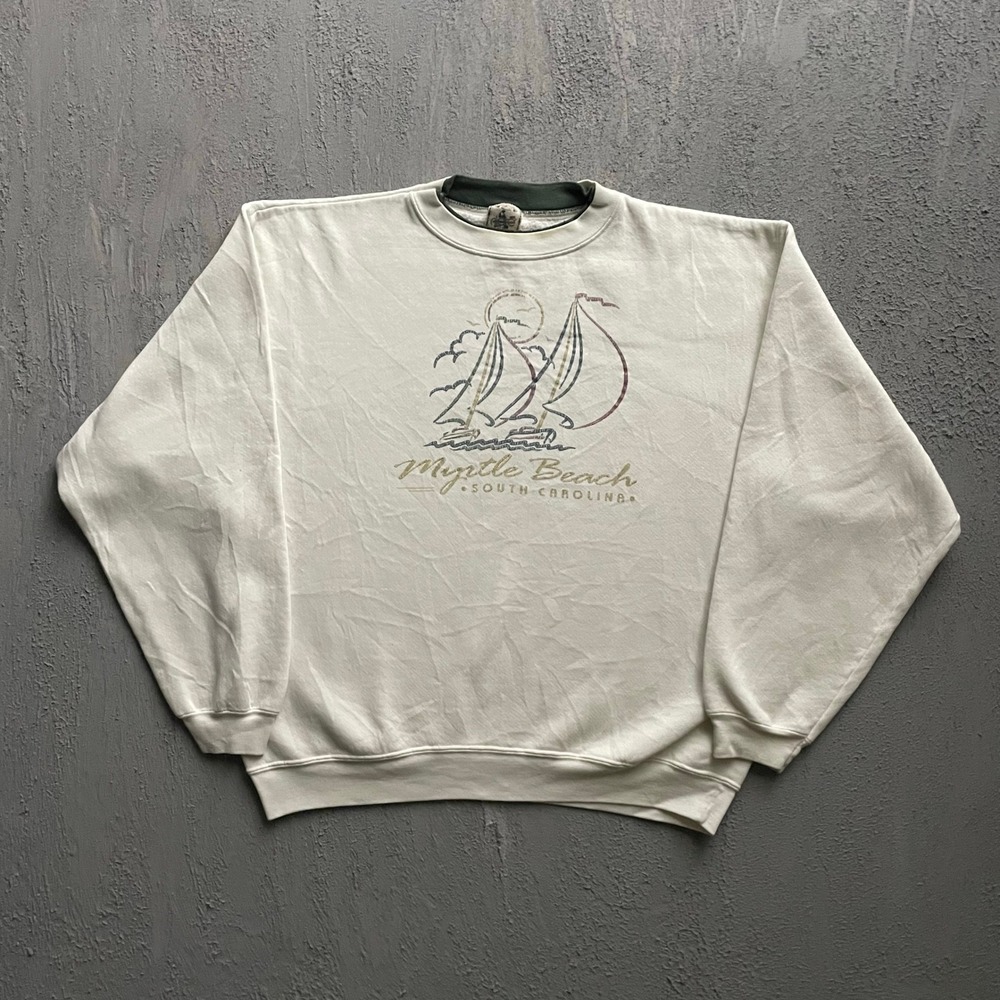 Vintage‎ Myrtle Beach Sailboat Sweatshirt Unisex XL Cream 90s Lee